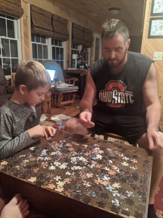 Jim & Micaiah put together a lot of puzzles during our stay in time the first month.